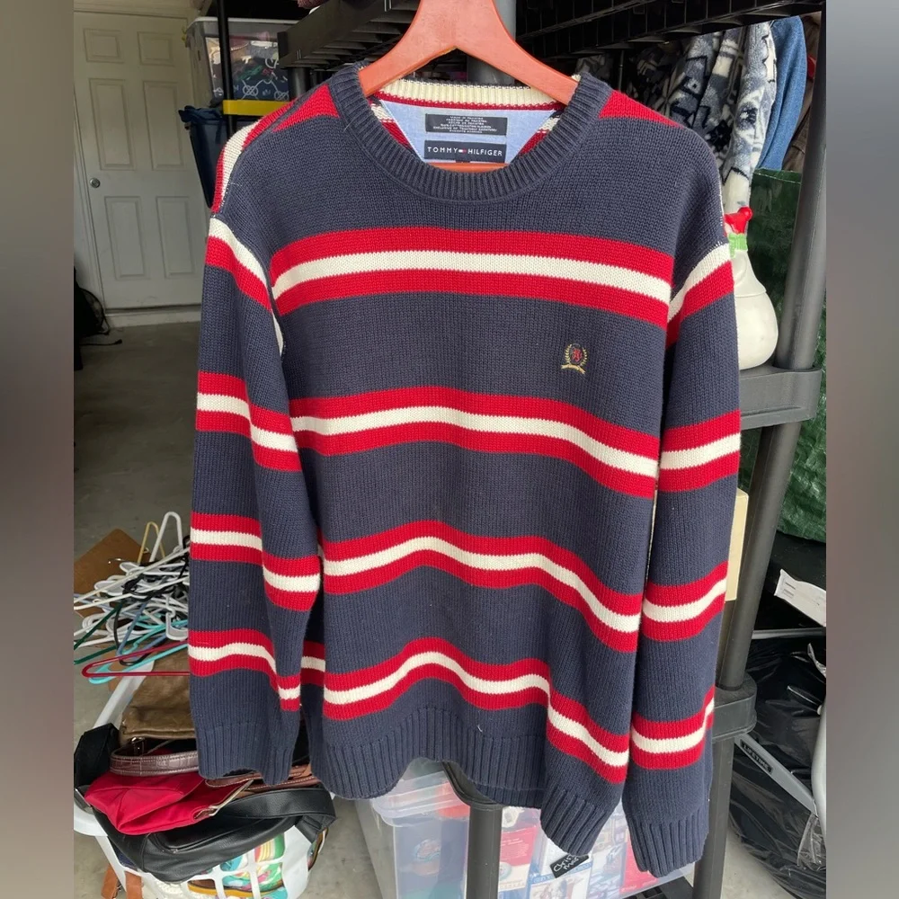 Vintage Tommy Hilfiger Heavyweight knit preppy long sleeve striped sweater Lg